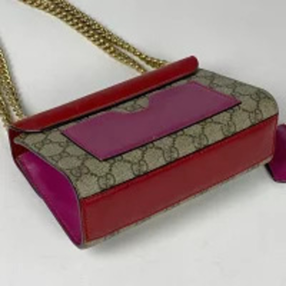 Gucci GG shoulder red bag beige Supreme canvas chain padlock